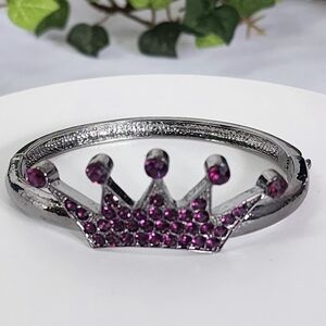 Silver with Purple CZ Crystals Crown Hinge Bracelet